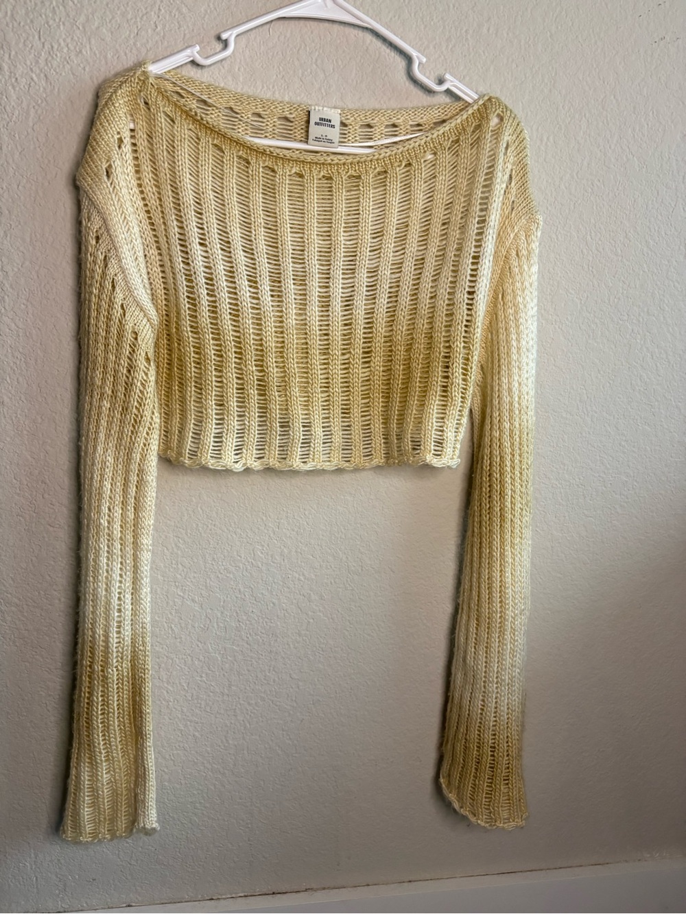 Urban Outfitters Light Yellow Open-Knit Cropped Sweater